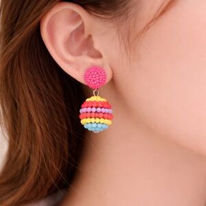 Rainbow Beaded Ball Drop Earrings